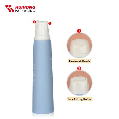 Blue Degradable Hair Scalp Massage Silicone Brush Face Lifting Roller Tube With PP Lid